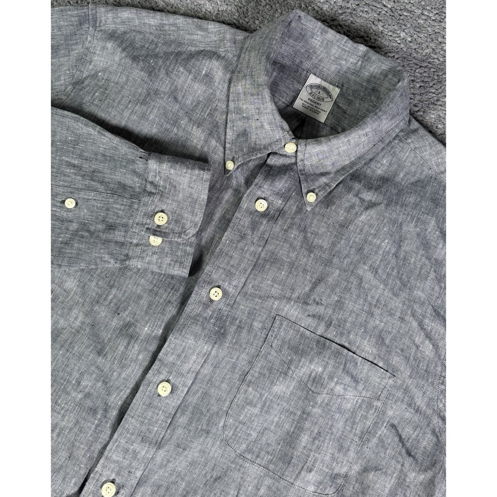 Brooks Brothers Shirt Mens Large Blue Irish Linen Regent Button Down Long Sleeve